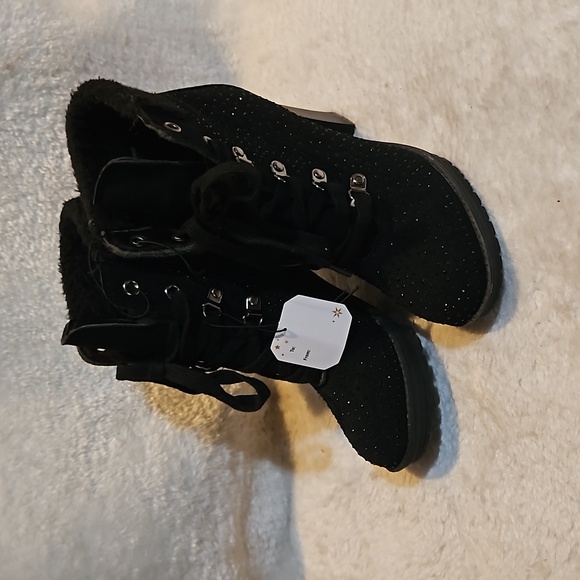 Andiamo Agrady black bootie boots studded sparkle rhinestones faux fur boot - Picture 2 of 8